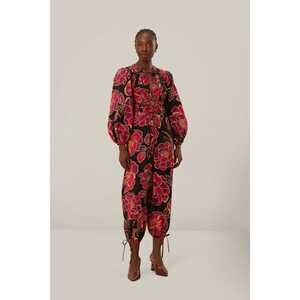 Black Shiny Chita Long Sleeve V Neckline Jumpsuit